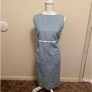 New Vintage Talbots Linen Gingham Farmhouse Cottagecore Midi Dress Mini Bow 12
